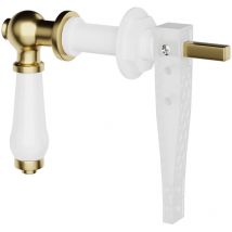 White Ceramic and Brushed Brass Traditional Cistern Flush Lever
