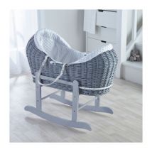 Kinder Valley - White Dimple Grey Pod Moses Basket with Rocking Stand Deluxe Grey,Fleece Lined Coverlet & Full Body Surround - White