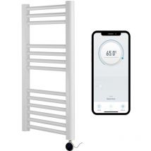 Manissa - White Electric Smart WiFi Controlled Heated Towel Rail 400mm w x 800mm h Straight 7 Day Programmable Timer App Compatibility Chrome Element