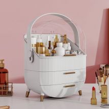 Warmiehomy - White Elegant Makeup Storage Organizer Box with Drawers and Handle