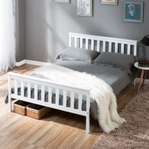 Merax - Double Bed Frame 4ft6 Wooden Bed White 135x190cm For Adults, Kids, Teenagers