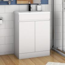 White Vanity Unit with Ceramic Basin Sink Bathroom Furniture 500mm Floor Standing Gloss