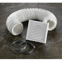 HIB - White Fixed Grille 3m Flexible Ducting Extractor Fan Accessory Kit with Hose Clamps - 32400 - White