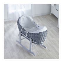 Kinder Valley - White Waffle Grey Wicker Pod Moses Basket with Rocking Stand Deluxe Grey