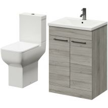 Wholesale Domestic - Alessio Molina Ash 600mm Vanity Unit and Toilet Suite including Comfort Height Toilet and Floor Standing Vanity Unit with 2