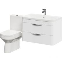 Wholesale Domestic - Arendal Gloss White 800mm Wall Mounted 2 Drawer Vanity Unit and Rimless Toilet Suite - Silver