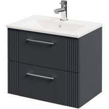 Wholesale Domestic - Avant Satin Anthracite 600mm Wall Mounted Vanity Unit with 1 Tap Hole Minimalist Basin and 2 Drawers with Polished Chrome Handles