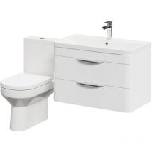 Wholesale Domestic - Bergen Gloss White 800mm Wall Mounted 2 Drawer Vanity Unit and Open Back Toilet Suite - Silver