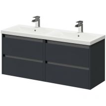 Wholesale Domestic City Gloss Grey 1200mm Wall Mounted 4 Drawer Vanity Unit and Double Ceramic Basin with 1 Tap Hole - Gloss Grey