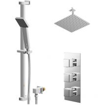 Wholesale Domestic - Cubix Polished Chrome Concealed Triple Thermostatic Shower Valve and 300mm Thin Square Fixed Head with 150mm Ceiling Arm and