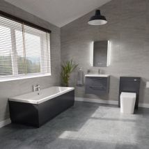 Wholesale Domestic - Finsbury 1700mm Straight Double Ended Bathroom Suite including Gloss Grey Furniture Set with Polished Chrome Handles - Gloss Grey