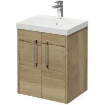 Wholesale Domestic - Horizon Autumn Oak 500mm Wall Mounted Vanity Unit with 1 Tap Hole Slim Edge Basin and 2 Doors with Polished Chrome Handles