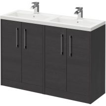 Wholesale Domestic - Horizon Graphite Grey 1200mm Floor Standing Vanity Unit with Polymarble Double Basin and 4 Doors with Polished Chrome Handles