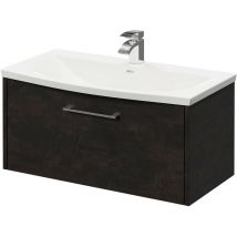 Wholesale Domestic - Horizon Metallic Slate 800mm Wall Mounted Vanity Unit with 1 Tap Hole Curved Basin and Single Drawer with Polished Chrome Handle