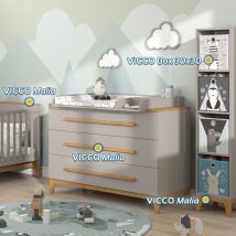 Wickelkommode Malia, Cashmere-Eiche, 133 x 98 cm XL mit 3 Schubladen, Vitalispa