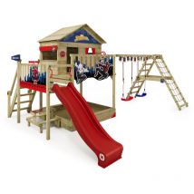 Aire de jeux Disney Quest avec balançoire & toboggan, maison sur pilotis avec bac à sable, échelle d'escalade & accessoires de jeu - Spiderman