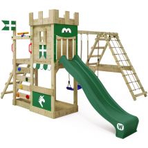 Wickey - Aire de jeux Portique bois DragonFlyer avec balançoire et toboggan Maison enfant exterieur avec bac à sable, échelle d'escalade &