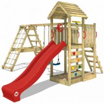 Aire de jeux Portique bois RocketFlyer avec balançoire et toboggan Maison enfant exterieur avec bac à sable, échelle d'escalade & accessoires de jeux
