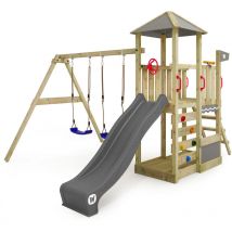 Aire de jeux Portique bois Smart Savana avec balançoire et toboggan Maison enfant exterieur avec bac à sable, échelle d'escalade & accessoires de