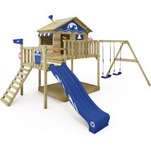 Wickey - Aire de jeux Portique bois Smart Coast avec balançoire et toboggan Maison enfant sur pilotis avec bac à sable, échelle d'escalade &
