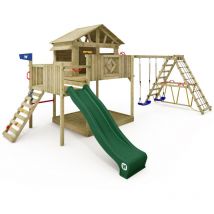 Wickey Aire de jeux Smart Fjord avec balançoire & toboggan, maison sur pilotis avec bac à sable, échelle d'escalade & accessoires de jeu – bleu