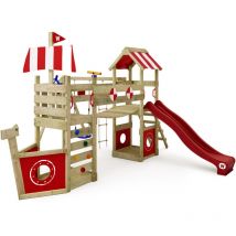 Wickey Aire de jeux Portique bois StormFlyer avec balançoire et toboggan Cabane enfant exterieur avec bac à sable, échelle d'escalade & accessoires