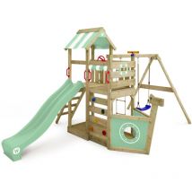 Wickey - Wooden climbing frame SeaFlyer with swing set and slide, Playhouse on stilts for kids with sandpit, climbing ladder & play-accessories