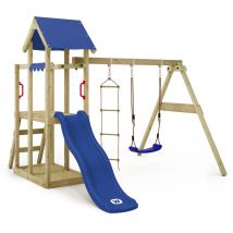 Wickey Wooden climbing frame TinyPlace with swing set and slide, Garden playhouse with sandpit, climbing ladder & play-accessories - blue - blue