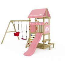 Wickey - Klettergerüst Spielturm DinkyHouse für Kleinkinder mit Rutsche und Picknicktisch – Pastellpink