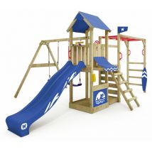 Wickey - Klettergerüst Spielturm Smart Baboon mit Schaukel & Rutsche, Kletterturm mit Sandkasten, Leiter & Spiel-Zubehör - blau