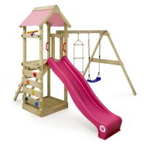 Parco giochi in legno FreeFlyer Giochi da giardino con altalena e scivolo Torre d'arrampicata da esterno con sabbiera e scala di risalita per bambini