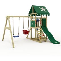 Wickey - Parco giochi in legno, struttura di arrampicata DinkyStar per bambini con scivolo e altalena per bambini, altalena per bambini con cinture