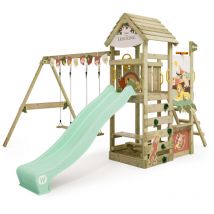 Wickey - Parque infantil de madera Disney Adventure con columpio y tobogán Torre de escalada de exterior con techo, arenero y escalera para niños