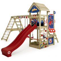 Wickey - Parque infantil de madera Disney Story con columpio y tobogán Torre de escalada de exterior con techo, arenero y escalera para niños