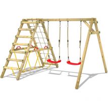 Wickey - Portique balançoire Aire de jeux Smart Hike avec extension d'escalade Portique bois pour enfants - rouge