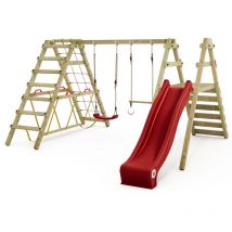 Wickey - Portique balançoire Aire de jeux Smart Shake avec toboggan - extension d'escalade - rouge