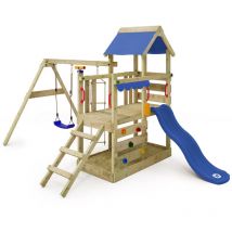 Aire de jeux Portique bois TurboFlyer avec balançoire et toboggan Maison enfant exterieur avec bac à sable, échelle d'escalade & accessoires de jeux