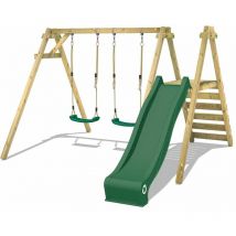 Wickey - Schaukelgestell Kinderschaukel Smart Dash mit grüner Rutsche Schaukel, Schaukelgerüst, Doppelschaukel, Holzschaukel