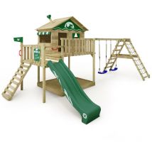 Spielturm Klettergerüst Smart Ocean mit Schaukel & Rutsche, Stelzenhaus mit Sandkasten, Kletterleiter & Spiel-Zubehör - grün - Wickey