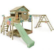Wickey Spielturm Klettergerüst Disney Saga mit Schaukel & Rutsche, Stelzenhaus mit Sandkasten, Kletterleiter & Spiel-Zubehör - Stitch