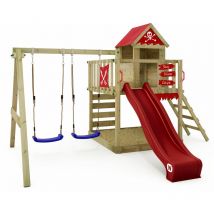 Spielturm Klettergerüst Smart Cave mit Schaukel & Rutsche, Baumhaus mit Sandkasten, Kletterleiter & Spiel-Zubehör - rot - Wickey