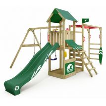 Structure d'escalade Tour de jeu Smart Baboon avec balançoire & toboggan, tour d'escalade avec bac à sable, échelle & accessoires de jeu – vert