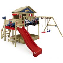 Wooden climbing frame Disney Saga with swing set and slide, Garden playhouse with sandpit, climbing ladder & play-accessories - Spiderman - Wickey