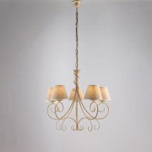 Belight - Wien – Kronleuchter elfenbeinfarben, Antikgold, PVC-Lampenschirme Ø13, Ø60, 5-flammig – BL258-5-AV