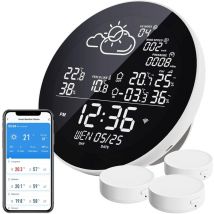 Mumu - WiFi Weather Station, wlan Wireless Indoor Outdoor Thermometer with 3 Outdoor Sensors, With lcd Screen