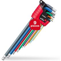 Wiha L-key set in ErgoStar holder (43849), Allen key hexagonal ball end, internal hexagon key 9 pcs. luminescent colors