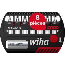 Jeu d'embouts BitBuddy 8 pièces i Embout ty 29 mm i Pozidriv 1/4' C6,3 i Porte embout magnétiqueAdapté aux visseuses par impact & percussion (42098)