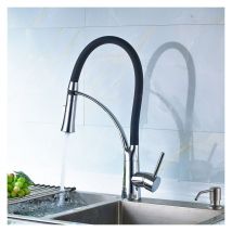 Skecten Robinet Cuisine, Mitigeur Cuisine avec Douchette Extractible, Rotatif 360° 2 Jets, Noir