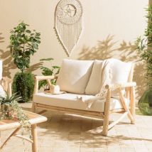 Macabane - will - Canapé madura 2p. en branches de teck naturel coussins blancs