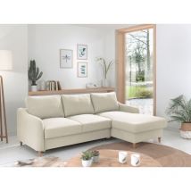Lisa Design - Will - ecksofa rechts - schlaffunktion und bettkasten - 4 sitzplätze - aus stoff - beige